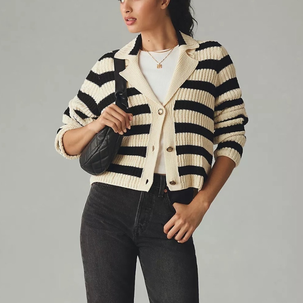 MAUVE The Greta Polo Cardigan Sweater Striped
